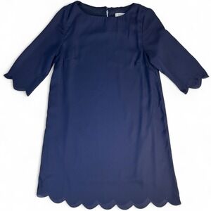 Tobi Navy Scallop Hem Shift Dress XS 3/4 Sleeve Minimalist Party Cocktail